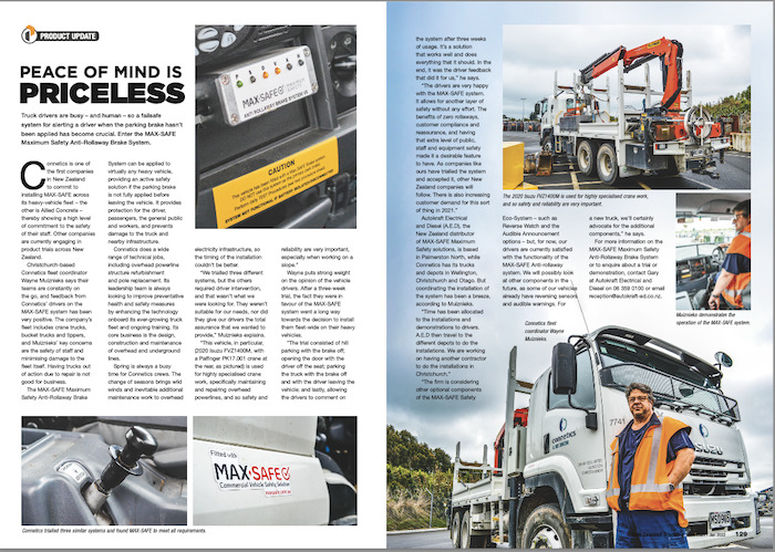 NZ Utility company Connetics will be implement the Max-safe Anti-Rollaway solution in NZ.